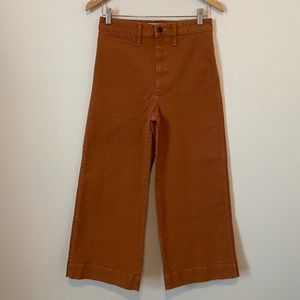 Madewell High Waisted Wide Leg Cropped Pants size 27 Dark Orange, Brown